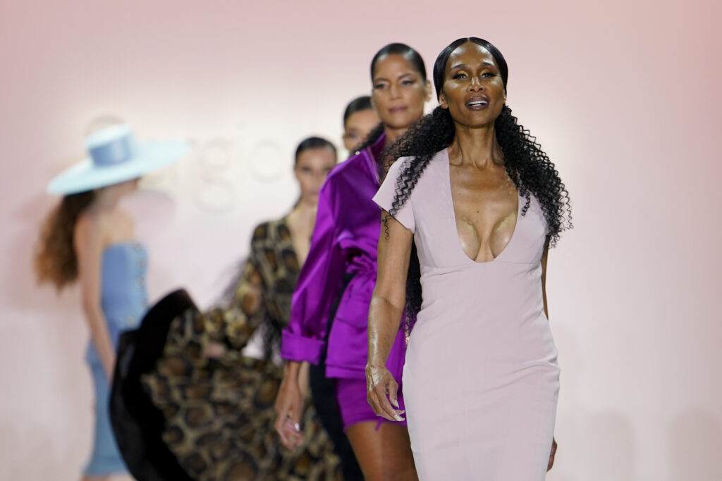  Sergio Hudson's fall/winter 2022 collection is modeled by Beverly Johnson, front, during Fashion Week, 2022